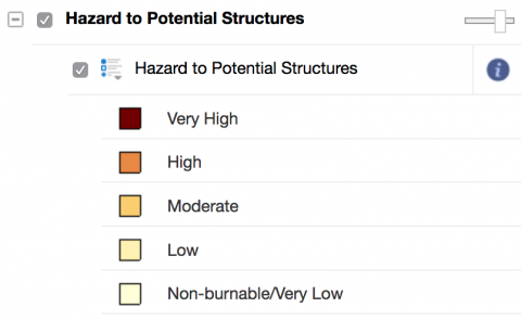 Screenshot of legend for hazard to potential structures layer